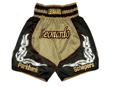 Pantaloncini da boxe satinati personalizzati : KNBXCUST-2035-Oro-Nero