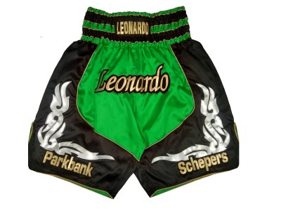 Pantaloncini da boxe satinati personalizzati : KNBXCUST-2035-Verde-Nero