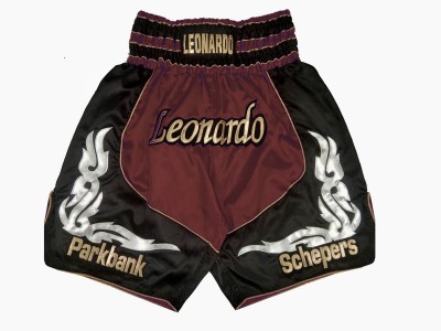 Pantaloncini da boxe satinati personalizzati : KNBXCUST-2035-Marrone-Nero