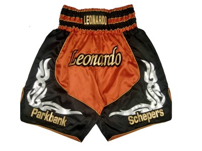 Pantaloncini da boxe satinati personalizzati : KNBXCUST-2035-Arancia-Nero