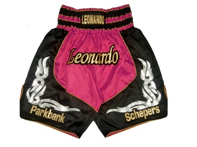 Pantaloncini da boxe satinati personalizzati : KNBXCUST-2035-Rosa-Nero