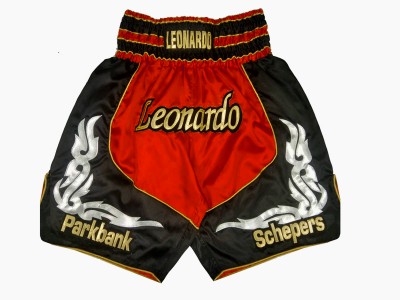 Pantaloncini da boxe satinati personalizzati : KNBXCUST-2035-Rosso-Nero