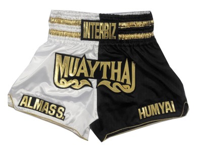 Pantaloncini da Muay Thai personalizzati : KNSCUST-1160 Bianco-Nero