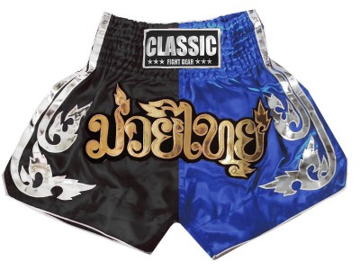 Pantaloncini de Muay Thai Boxe Classic : CLS-015-Nero-Blu