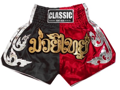 Pantaloncini de Muay Thai Boxe Classic : CLS-015-Nero-Rosso