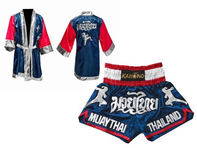 Vestaglia da Thai Boxe e Pantaloncini Muay Thai : Model 133 Blu marino