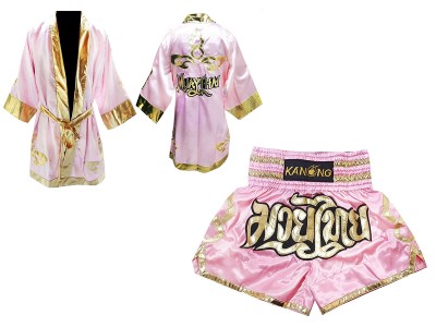 Vestaglia da Boxe Muay Thai Kanong  e Pantaloncini Muay Thai : Model 121-Rosa