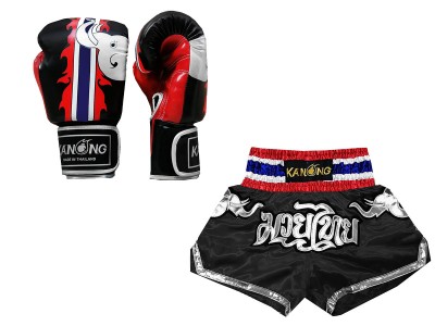 Set di prodotti abbinati a guanti e pantaloncini da Muay Thai : Set-125-Nero