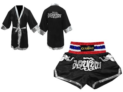 Vestaglia da Boxe Muay Thai Kanong e Pantaloncini Muay Thai : Model 125-Nero