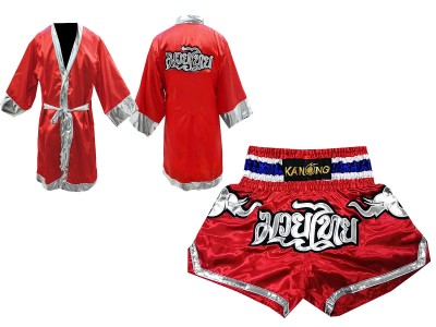 Vestaglia da Boxe Muay Thai e Pantaloncini Kickboxe : Model 125-Rosso