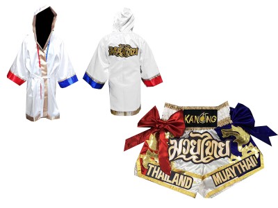 Vestaglia da Boxe Muay Thai e Pantaloncini Thai Boxing : Model 128-Bianca