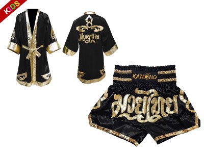 Vestaglia da Boxe Muay Thai Kanong e Pantaloncini Muay Thai per Bambino : Model 121-Nero