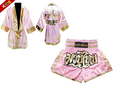 Vestaglia da Boxe Muay Thai Kanong e Pantaloncini Muay Thai per Bambino : Model 121-Rosa