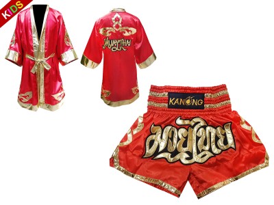 Vestaglia da Boxe Muay Thai KANONG e Pantaloncini Muay Thai per Bambino : Model 121-Rosso